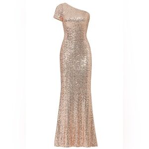 Badgley Mischka Long Sequin One Shoulder Gown